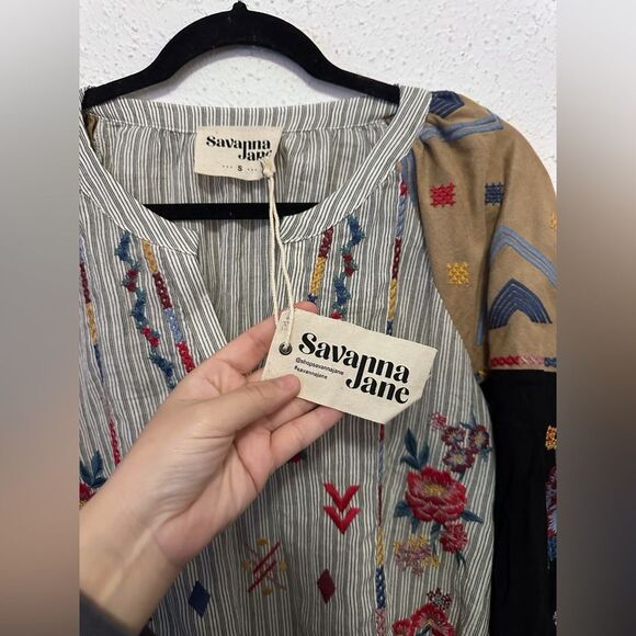 Savanna Jane Kerrie Top in Charcoal, Ivory, and Tan size small - Picture 7 of 8